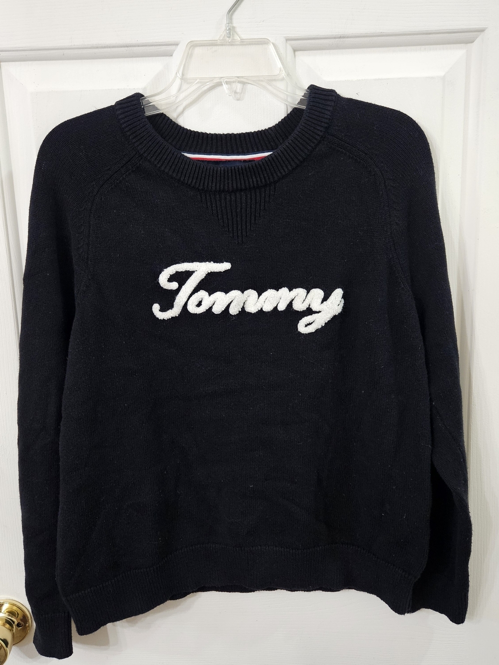 Tommy Hilfiger Sweater Womens Medium Black Signature Logo DesignerFlag Retro Y2K